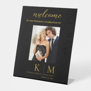 Black and Gold-Wedding Photo Welcome Sign- Pedestal Sign
