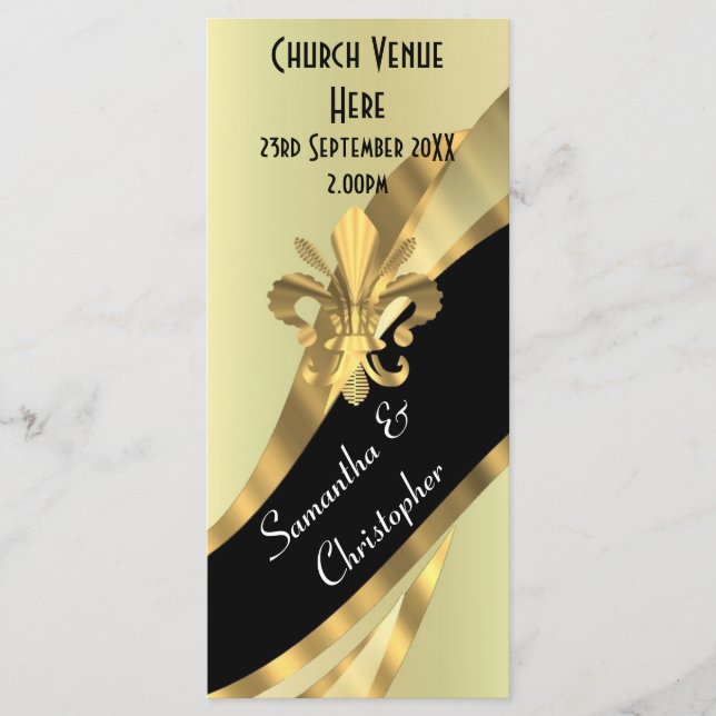 Black and gold wedding program programme (Front)