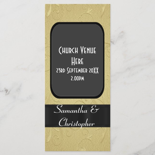 Black and gold wedding program programme (Front)