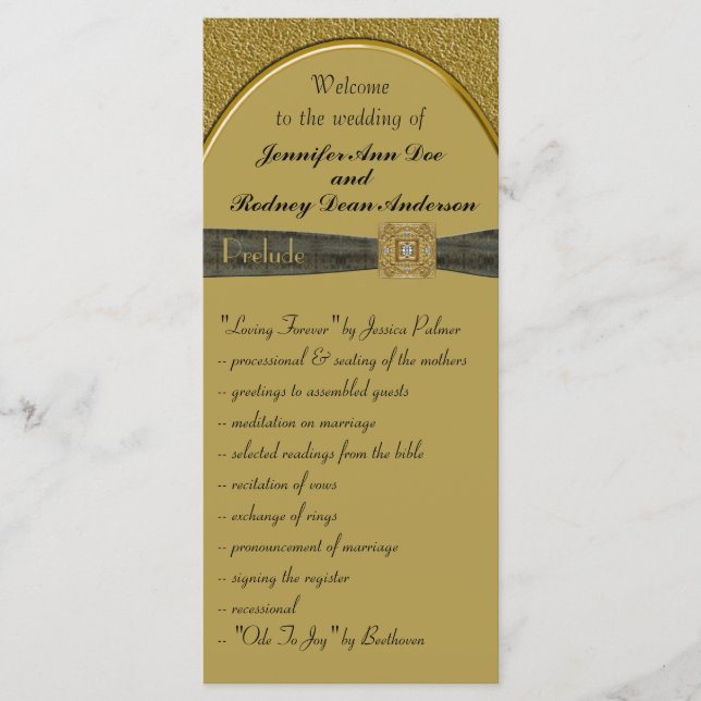 Black and Gold Wedding Program Rack Card (Front)