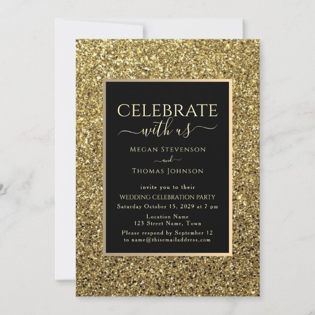 Black and Gold Wedding Reception Invitation (Front)
