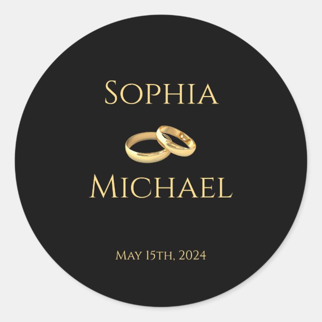 Black and Gold-Wedding-Rings- Classic Round Sticker (Front)