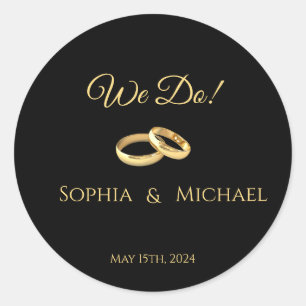 Black and Gold-Wedding-Rings- Classic Round Sticker