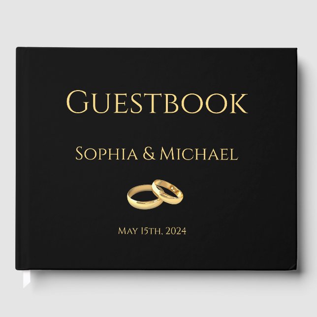 Black and Gold-Wedding Rings- Guest Book (Front)