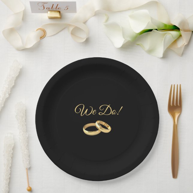Black and Gold-Wedding Rings- Paper Plate (Wedding)