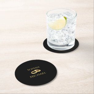 Black and Gold-Wedding Rings- Round Paper Coaster
