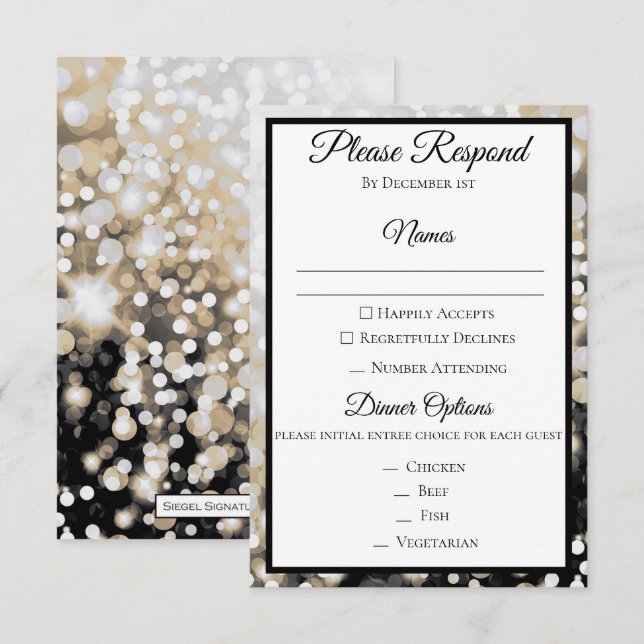 Black and Gold Wedding RSVP Card (Front/Back)