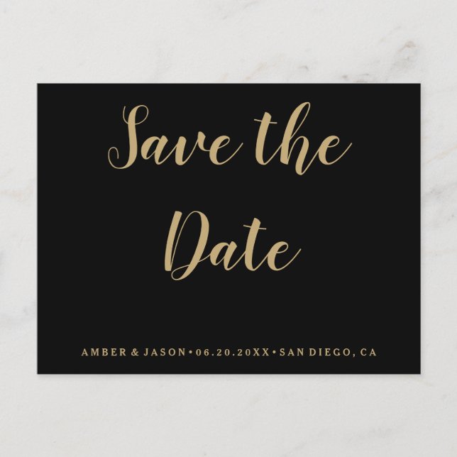 Black and Gold Wedding Save the Date Announcement Postcard (Front)