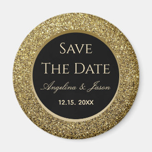 Black and Gold Wedding Save The Date Magnet