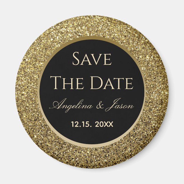 Black and Gold Wedding Save The Date Magnet (Front)
