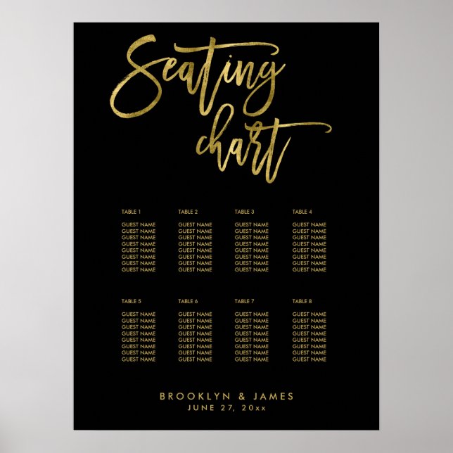 Black And Gold Wedding Seating Chart 18x24 (Front)
