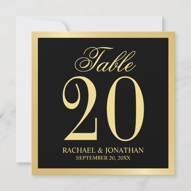 Black and Gold Wedding Square Table Number Card (Front)