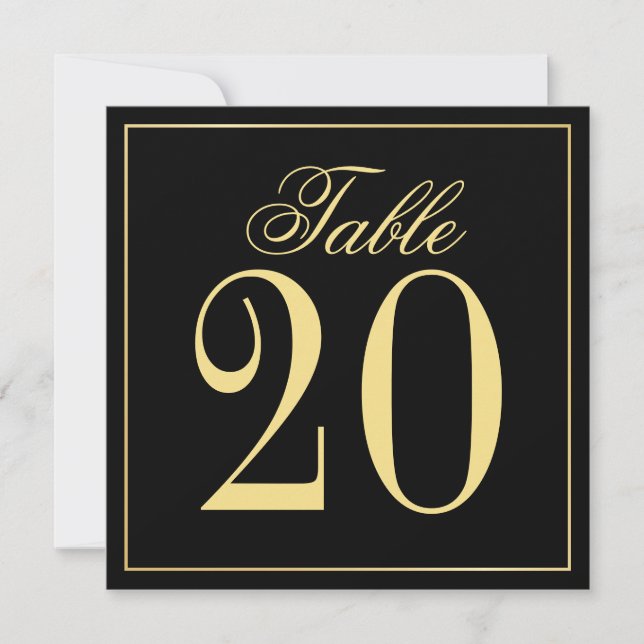 Black and Gold Wedding Square Table Number Card (Front)