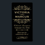 Black and Gold Wedding Wine Bottle Monogram Favour<br><div class="desc">Perfect for vineyard weddings or wine bottle favours,  these elegant vintage flourished style labels feature a custom wedding monogram with bride and groom's names,  the wedding date,  type of wine,  and thank you message that can be completely personalised. Black and champagne gold or tan colours.</div>