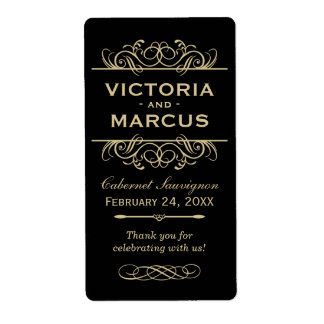 Black and Gold Wedding Wine Bottle Monogram Favour