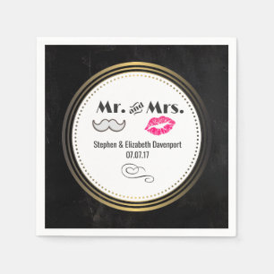 Black and Gold Wedding with Moustache and Lips Napkin
