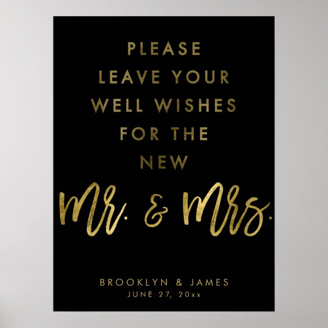 Black And Gold Well Wishes Wedding Sign (Front)