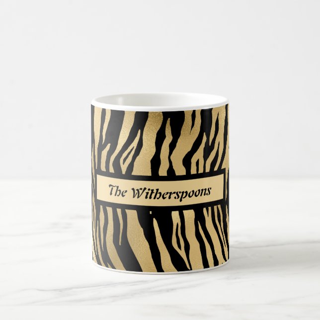 Black and Gold Wild Animal Print with Name Coffee Mug (Center)