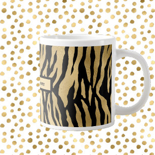 Black and Gold Wild Animal Print with Name Large Coffee Mug