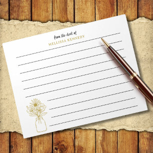 Black And Gold Wildflower From The Desk Of Lined Notepad