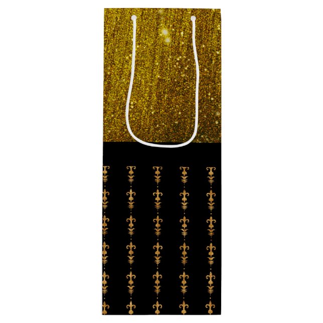Black and gold Wine Tote Bags with modern pattern (Front)