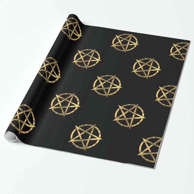 Black and gold witches  pentagram wrapping paper (Unrolled)
