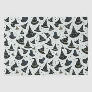 Black and Gold Witch's Hats Stars Green Halloween Tissue Paper