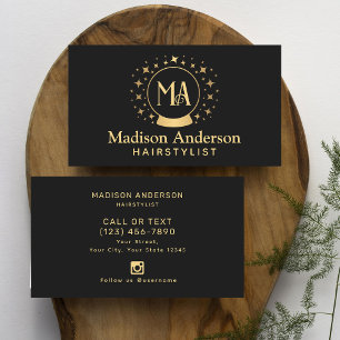 Black and Gold Witchy Monogram Hairstylist Business Card