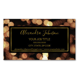 Black and Gold with Bokeh Lights Modern Magnetic Business Card