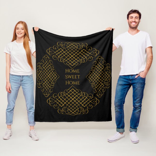 Black and Gold with custom message Fleece Blanket (In Situ)