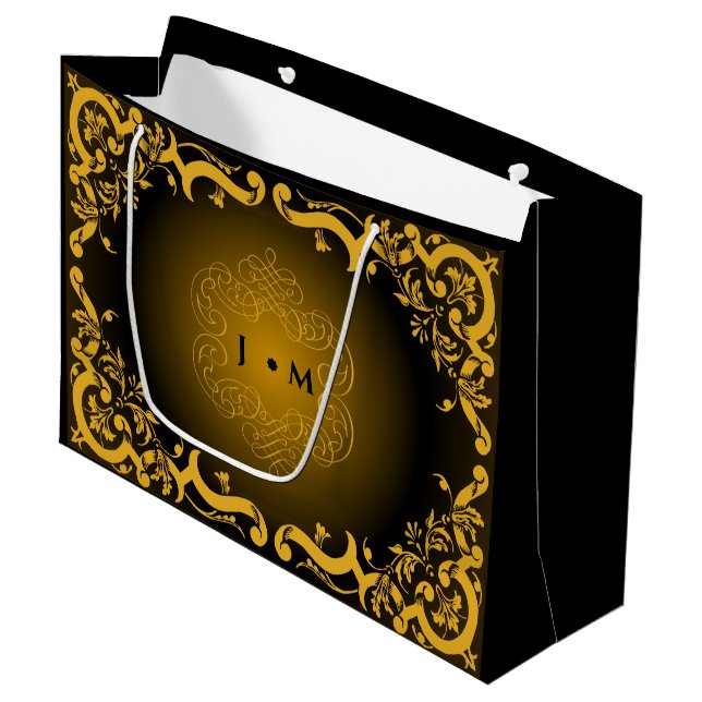 Black and Gold with Decorative Elements  Large Gift Bag (Front Angled)