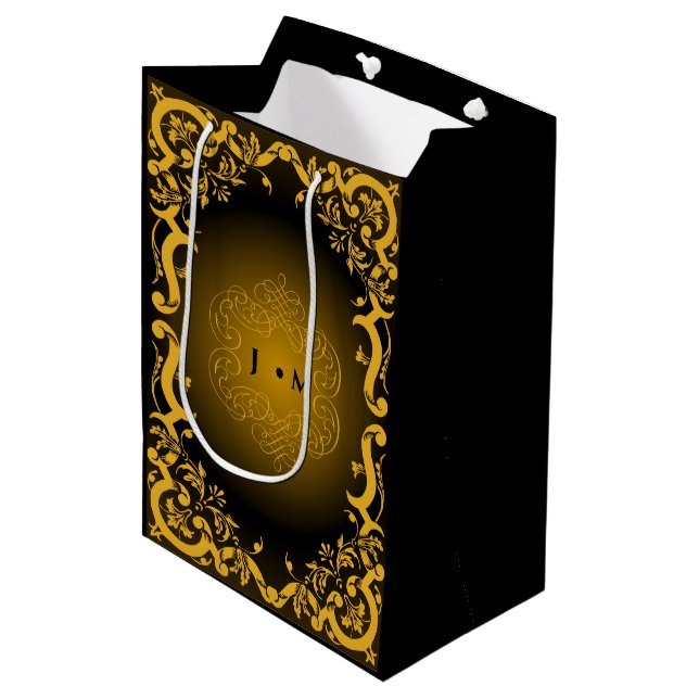Black and Gold with Decorative Elements Medium Gift Bag (Front Angled)