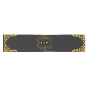 Black and Gold with Decorative Elements  Short Table Runner