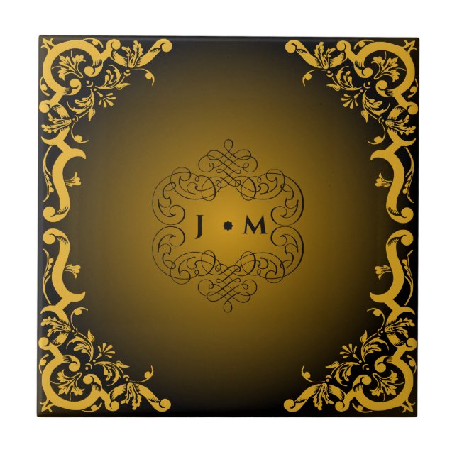 Black and Gold with Decorative Elements    Tile (Front)