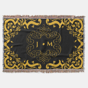 Black and Gold with initials Throw Blanket