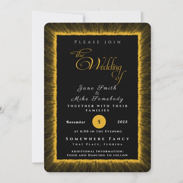 Black and Gold with monogram  Invitation (Front)