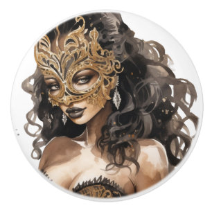 Black and Gold Woman Ceramic Knobs