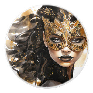 Black and Gold Woman Ceramic Knobs