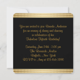 Black and Gold Womans Birthday Party Invitation