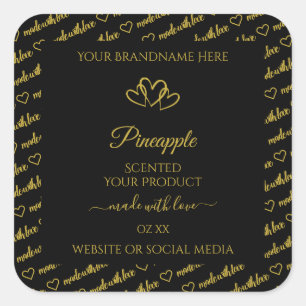 Black and Gold Word Cloud Product Labels Hearts