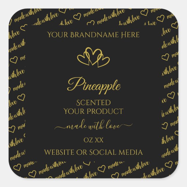 Black and Gold Word Cloud Product Labels Hearts (Front)