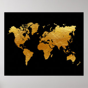 Black and Gold World Map Poster