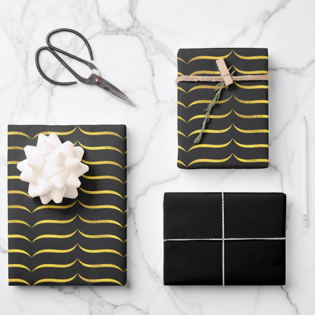 Black and Gold  Wrapping Paper Sheet (Front)