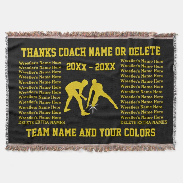 Black and Gold Wrestling Coach Gifts, All Players Throw Blanket (Front)