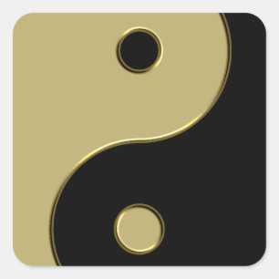 black and gold yin yang square sticker