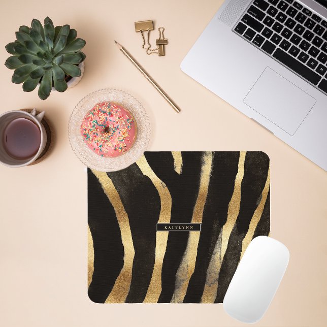 Black and Gold Zebra Print | Monogram Mouse Mat (Creator Uploaded)