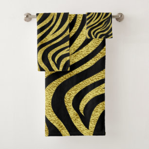 Black and Gold Zebra Stripes Bath Towel Set