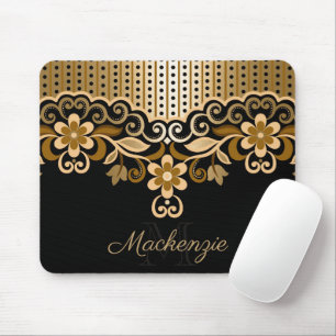 Black and Golden Abstract Floral Mouse Mat