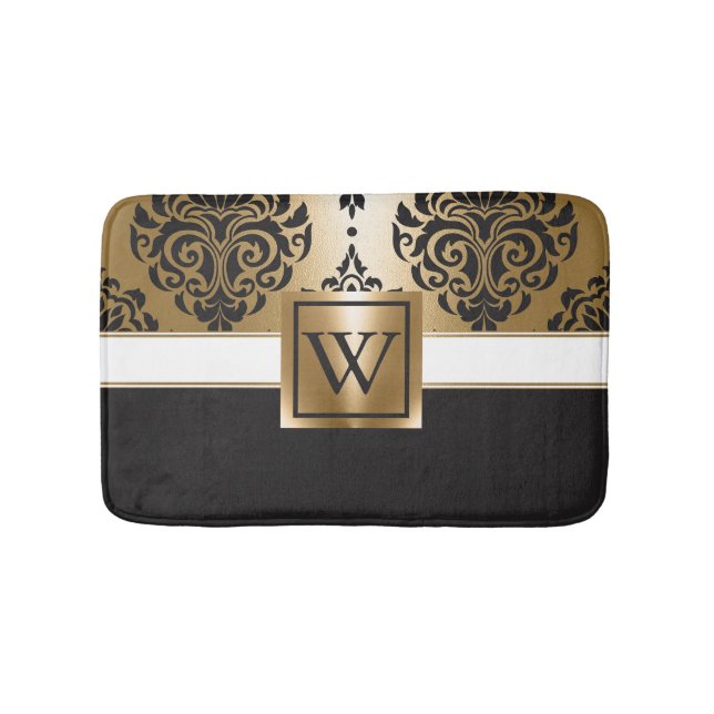 Black and Golden Arabesc Bath Mat (Front)