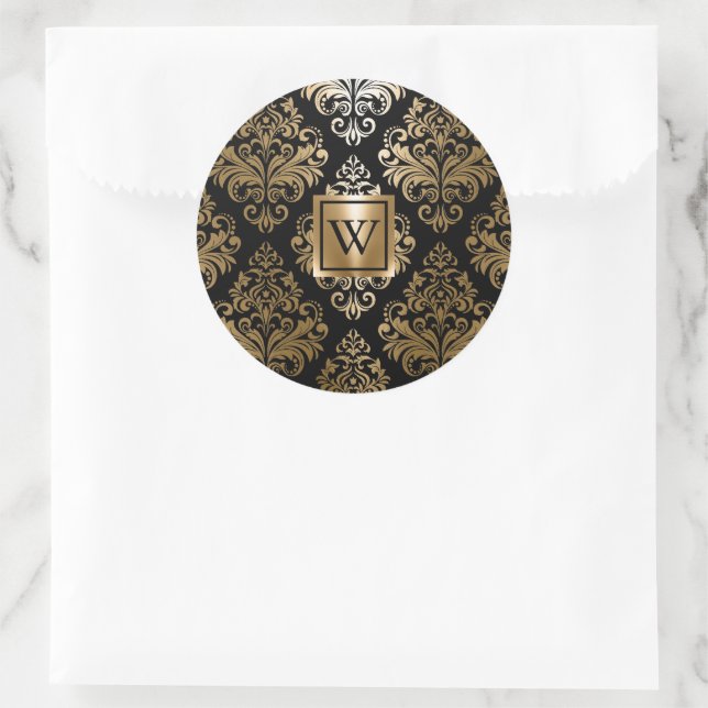 Black and Golden Arabesc Classic Round Sticker (Bag)